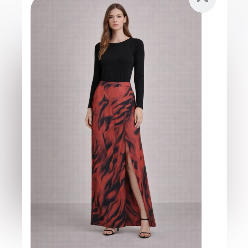 Helmut Lang Red and Black maxi long Skirt 100% silk 8
